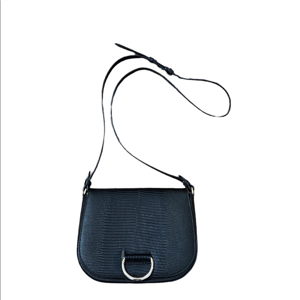 Jenni Kayne Embossed Lizard Saddle Crossbody Little Liffner Bag Black